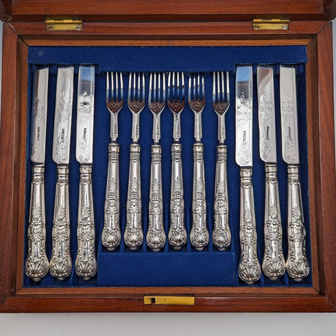 1862 年英國古董純銀甜點餐具 6 對套裝共 467 克 Martin & Hall 木盒